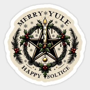 Merry Yule Happy Solstice Pentagram Wreath Sticker